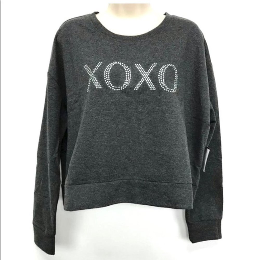 XOXO Gray Rhinestone Logo Crop Sweatshirt Size M